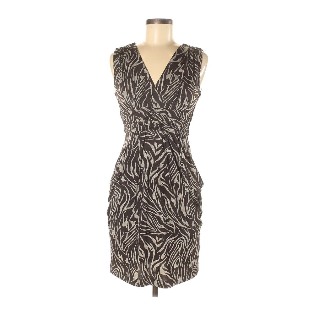 iZ Byer Animal Print Pocket Dress Brown Stretch Zebra Tie Belt Ruched Sleeveless